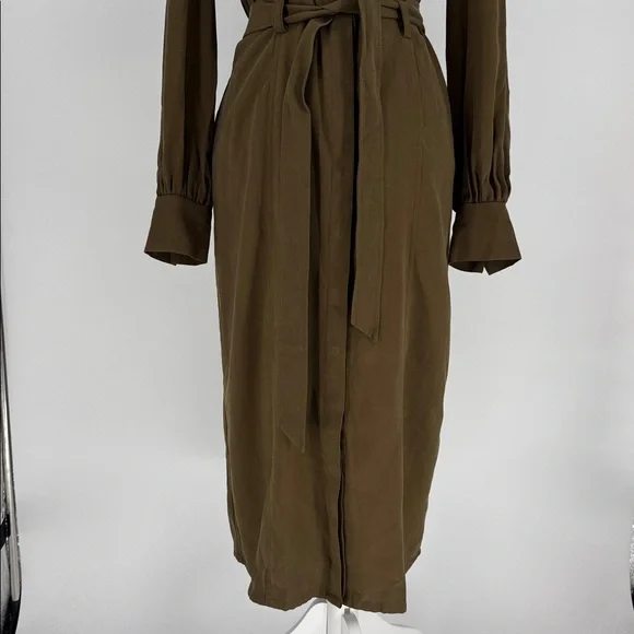 Nordstrom Midi Shirt Dress Long Sleeve Front Button Belted Pockets Green size s - Picture 4 of 10